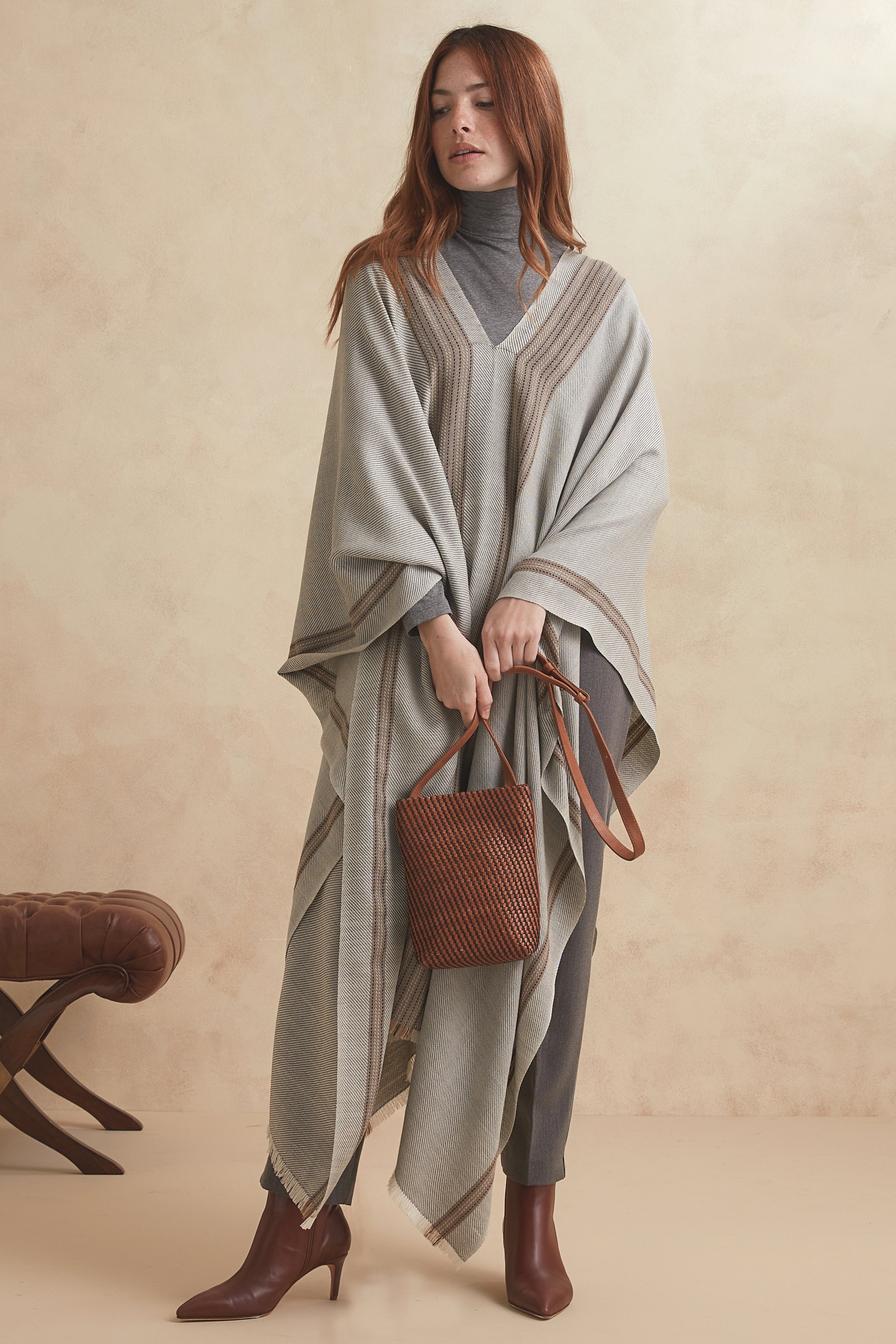PONCHO TELIL - cashmere gris