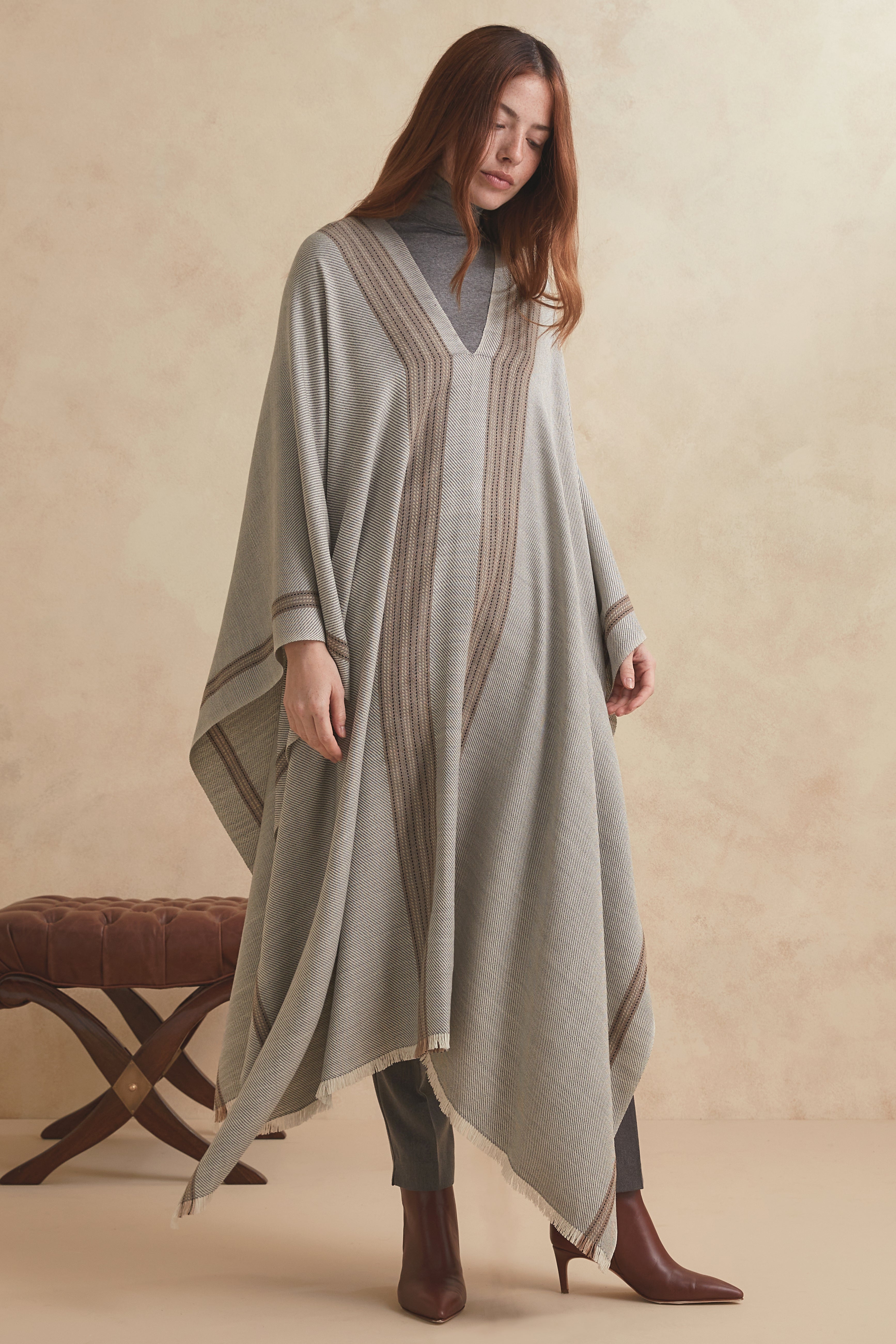 PONCHO TELIL - cashmere gris