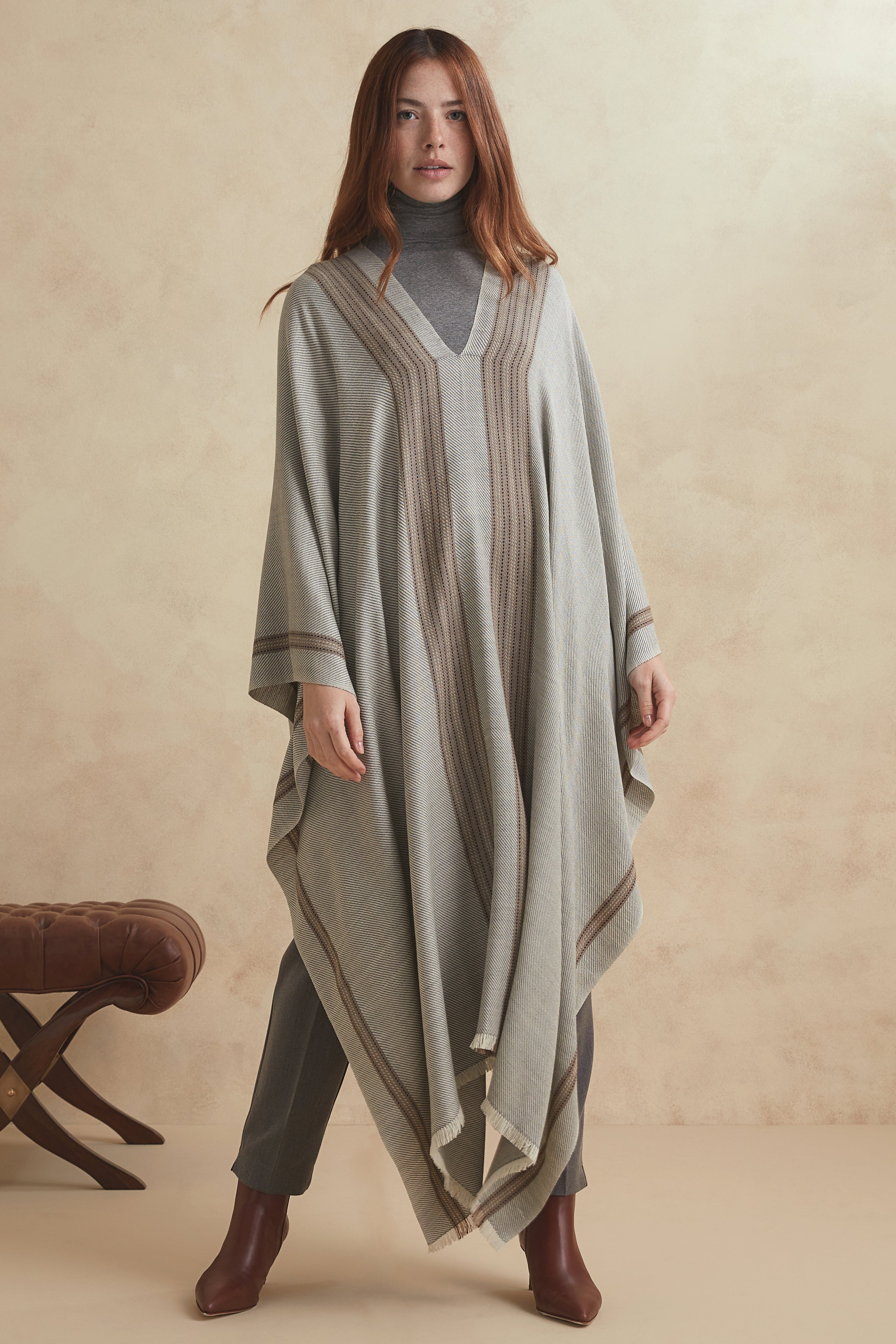PONCHO TELIL - cashmere gris